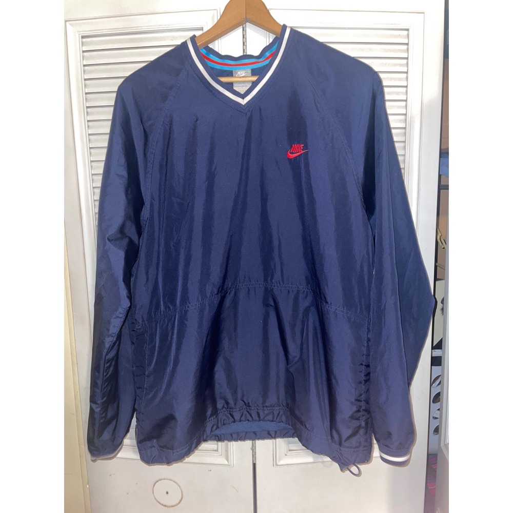 Vintage Nike Baseball Pullover Jacket Navy Blue Lightweight V-Neck Men's Size L
